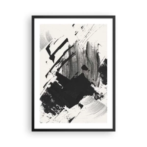 Affisch i svart ram - Abstrakta svartvita penseldrag - 50x70cm - Abstraktion - uttrycket av svart - Modern väggdekoration för vardagsrum och sovrum ARTTOR
