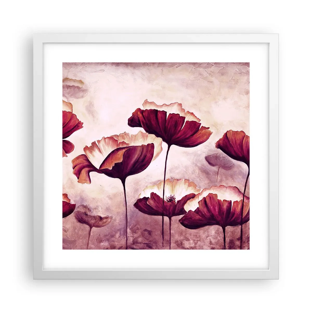 Affisch i vit ram - Röd och vit flinga - 40x40 cm