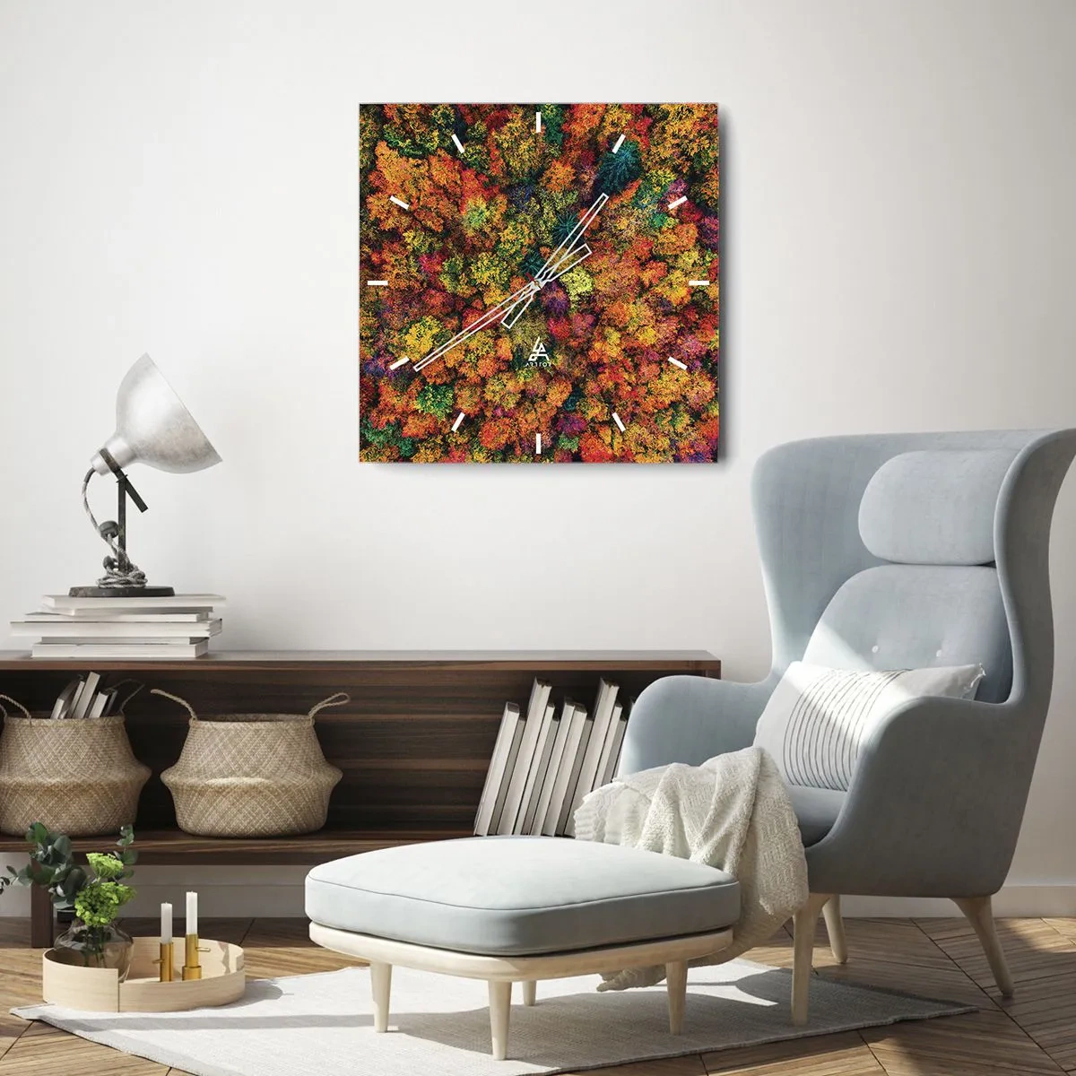 Väggklocka - Klocka på glas - Höstträdens bukett - 40x40 cm