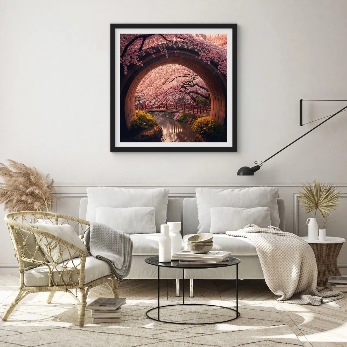 Affisch i svart ram - Japansk vår - 60x60 cm