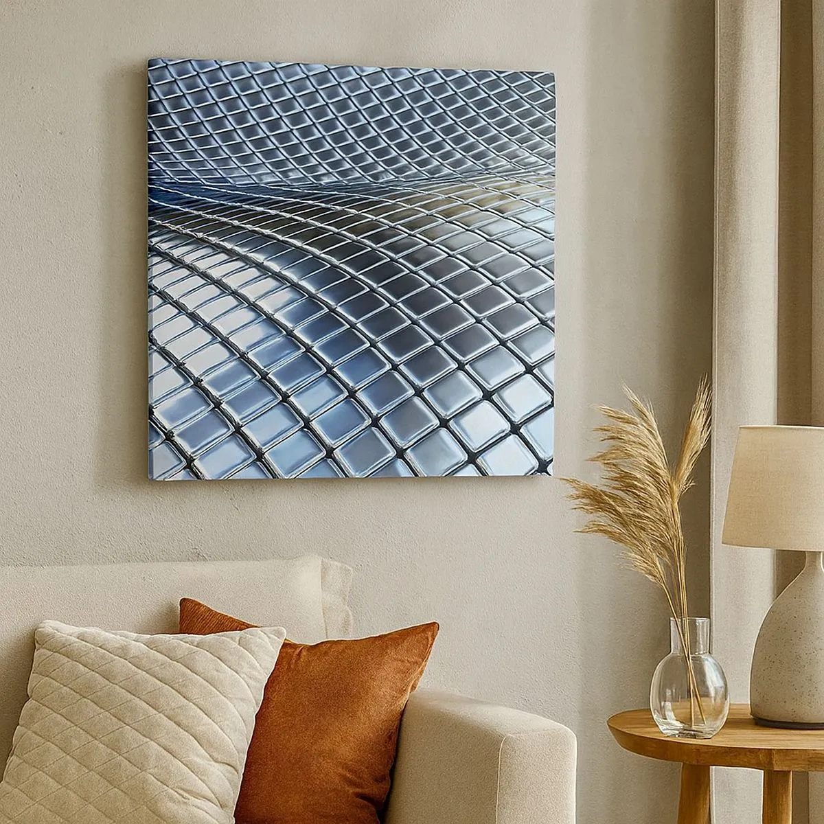 Canvastavla - Bild på duk - Metallisk silver våg - 30x30 cm