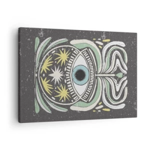 Canvastavla - Bild på duk - Ett symboliskt öga omgivet av abstrakta mönster - 70x50cm - Stamritualer - Modern väggdekoration för vardagsrum och sovrum ARTTOR