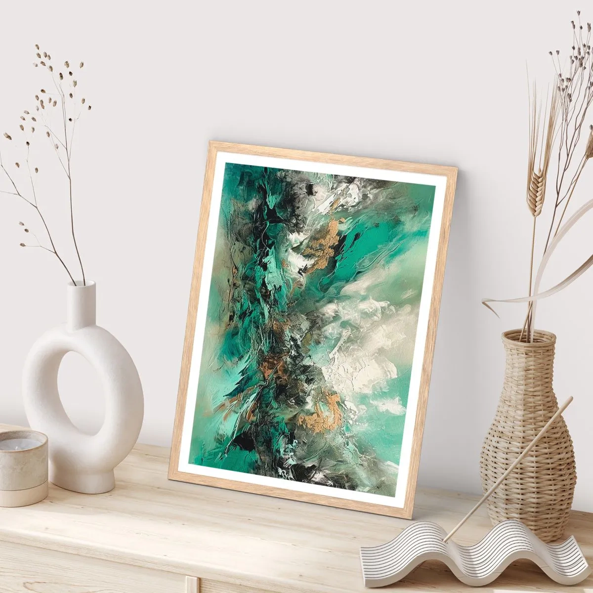 Affisch i ram av ljusek - Smaragdsvart bränna - 50x70 cm