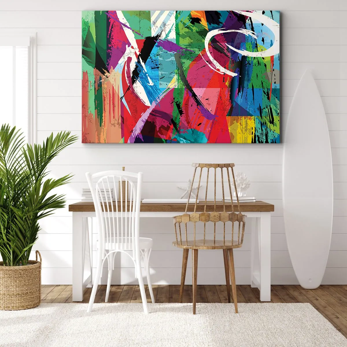 Canvastavla - Bild på duk - Färgglad abstraktion med dynamiska penseldrag - 70x50cm - Snabbt och livligt - Modern väggdekoration för vardagsrum och sovrum ARTTOR