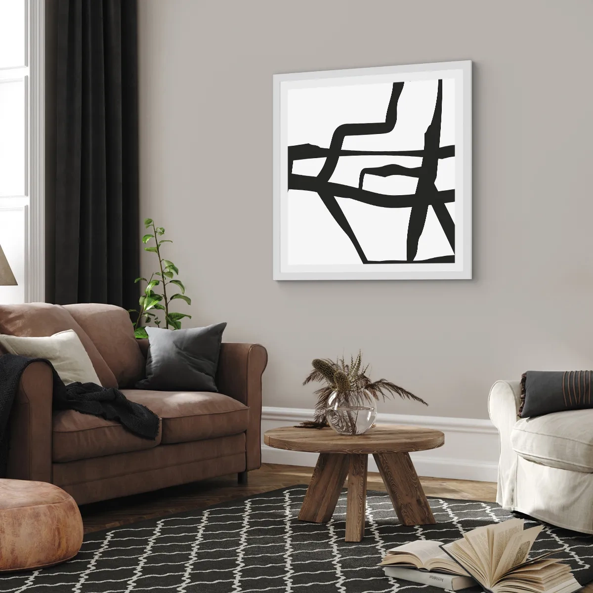 Affisch i vit ram - Svartvit konstruktion - 60x60 cm