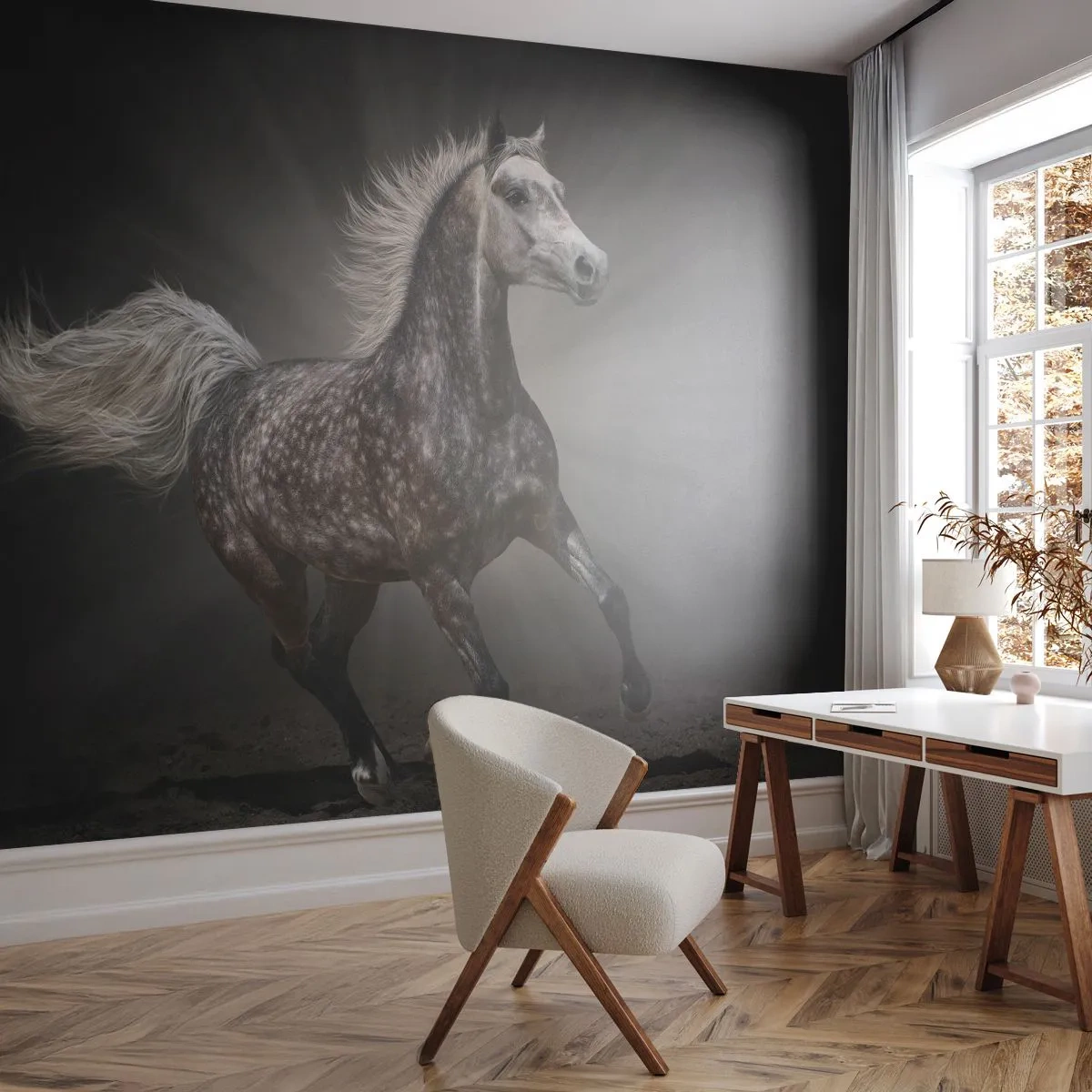 Fototapet Standard Eco - Grått är vackert - Djur, Arabisk häst, Natur - 400x280 cm