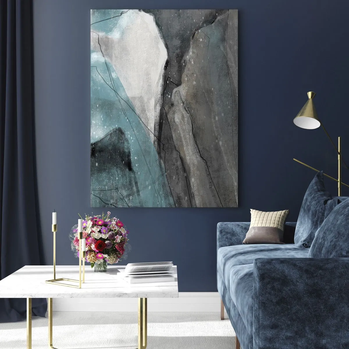 Glastavla - Bild på glas - Abstraktion: stenar och is - 80x120 cm