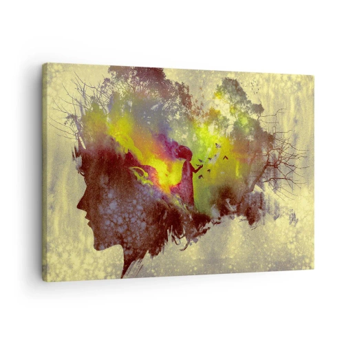 Canvastavla - Bild på duk - Konstnärlig silhuett av en kvinna med naturen i bakgrunden - 70x50cm - Moder Naturen - Modern väggdekoration för vardagsrum och sovrum ARTTOR