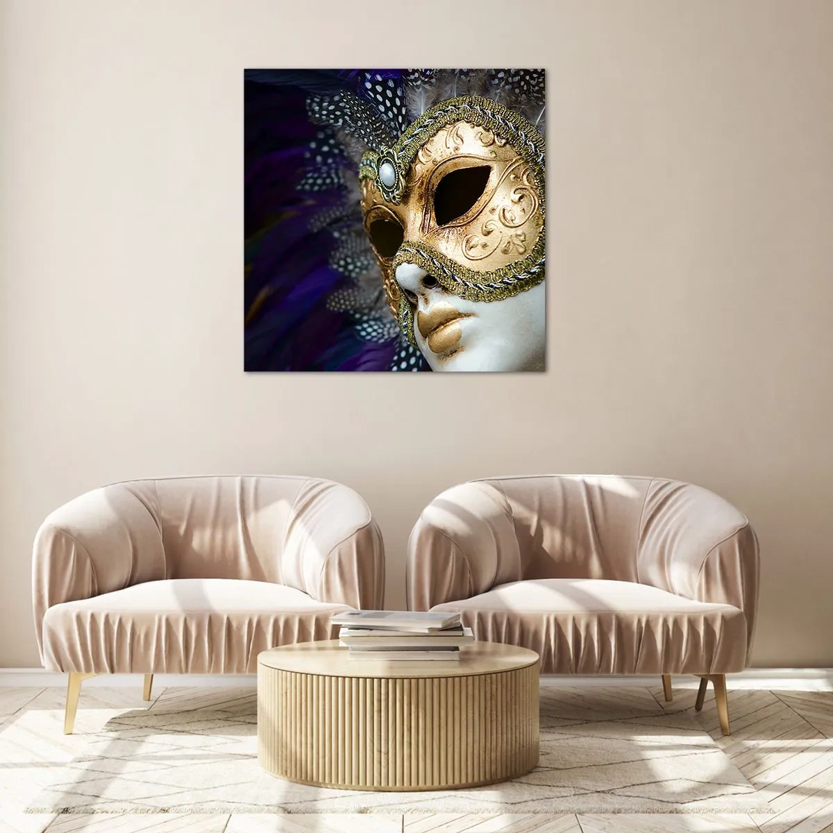 Glastavla - Bild på glas - Venedigporträtt i guld - 30x30 cm