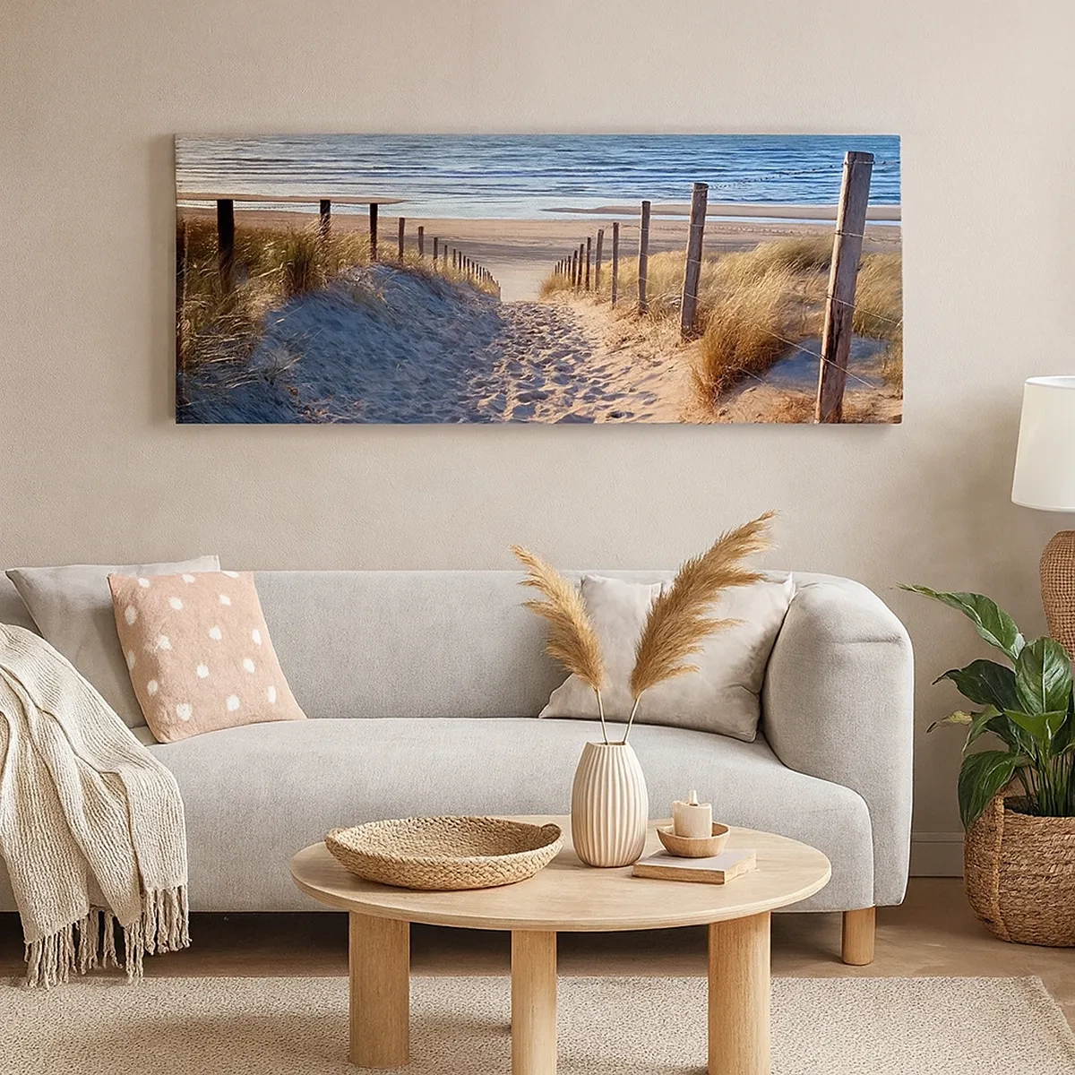 Canvastavla - Bild på duk - Havets brus, fågelsång, tom strand bland träden - 30x30 cm