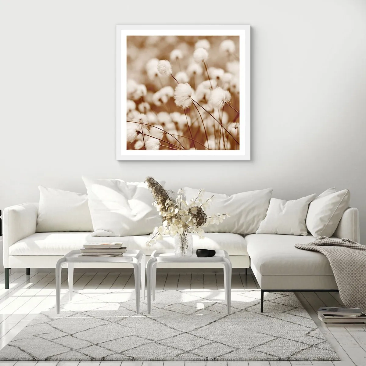 Affisch i vit ram - Fluffig åkermark - 60x60 cm