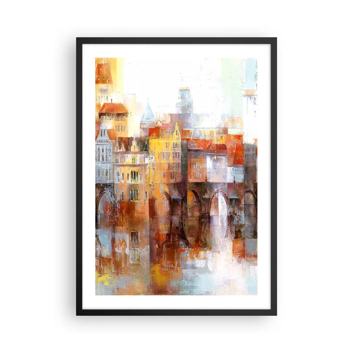 Affisch i svart ram - En pittoresk stad med en konstnärligt utformad bro - 50x70cm - Vackert under bron - Modern väggdekoration för vardagsrum och sovrum ARTTOR