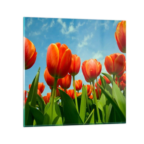 Glastavla - Bild på glas - Förutom blå himmel behöver vi inget annat i livet - 50x50 cm