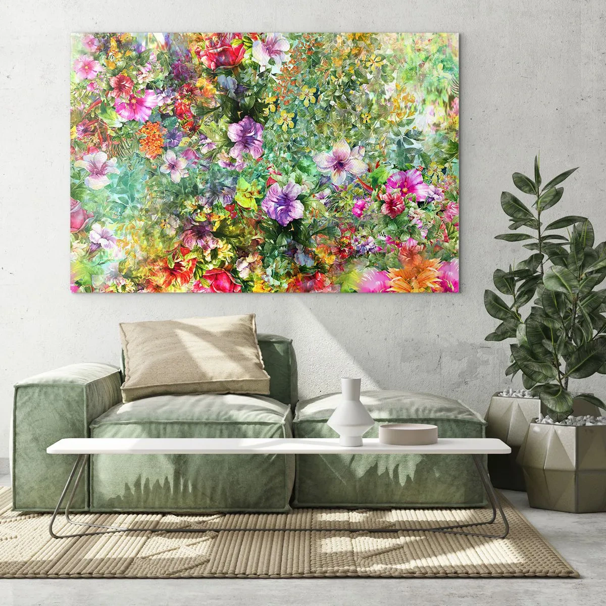 Glastavla - Bild på glas - Färgglada blommor i en konstnärlig komposition - 70x50cm - Ta en dopp i blommorna - Modern väggdekoration för vardagsrum och sovrum ARTTOR
