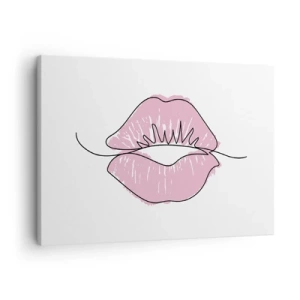 Canvastavla - Bild på duk - Minimalistisk läppteckning i en rosa nyans - 70x50cm - Redo att kyssas? - Modern väggdekoration för vardagsrum och sovrum ARTTOR