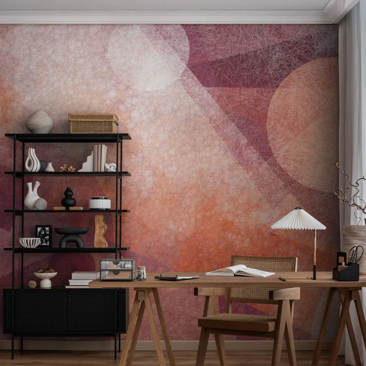 Självhäftande Fototapet Deluxe Sticker - Geometriska omvandlingar i rosa - Abstraktion, Bit, Modernt mönster - 250x175 cm