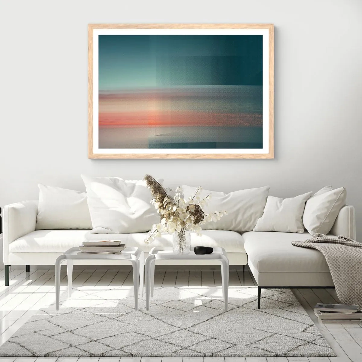 Affisch i ram av ljusek - Abstraktion: ljusvågor - 100x70 cm