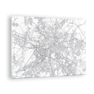 Glastavla - Bild på glas - Svartvit karta över Berlin med geometrisk gatuplanering - 70x50cm - Berlins blomma - Modern väggdekoration för vardagsrum och sovrum ARTTOR