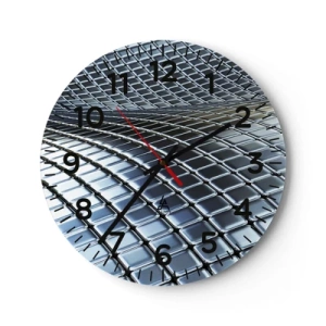 Väggklocka - Klocka på glas - Metallisk silver våg - 30x30 cm