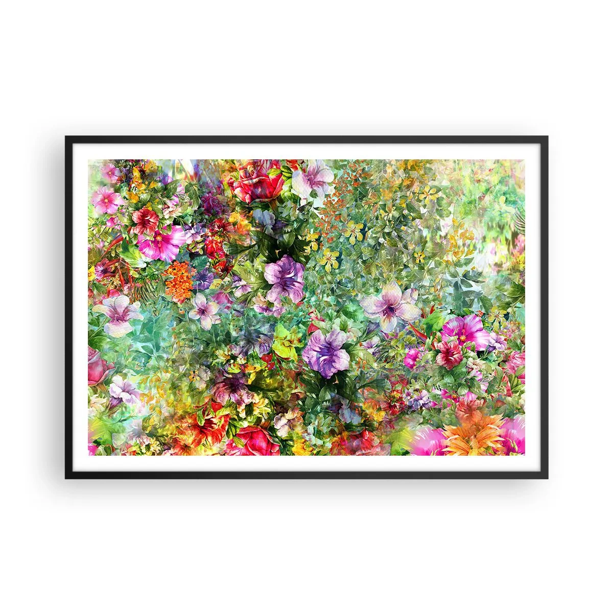 Affisch i svart ram - Ta en dopp i blommorna - 100x70 cm