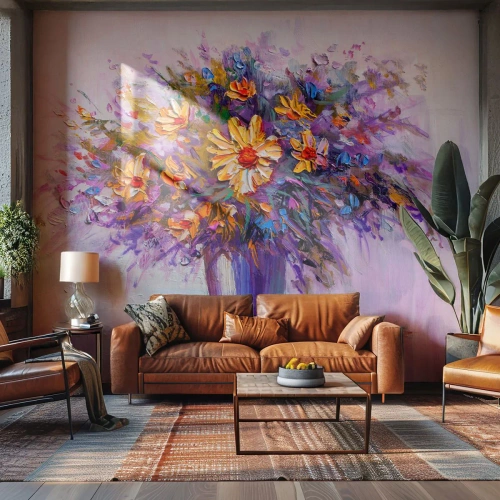 Fototapet Premium Sand - Doftar sött, ser sött ut - Blommor i en vas, Bit, Blombukett - 100x70 cm