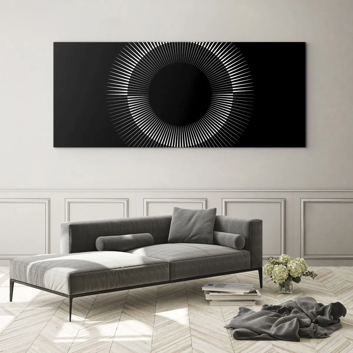 Glastavla - Bild på glas - Svart sol - 100x40 cm