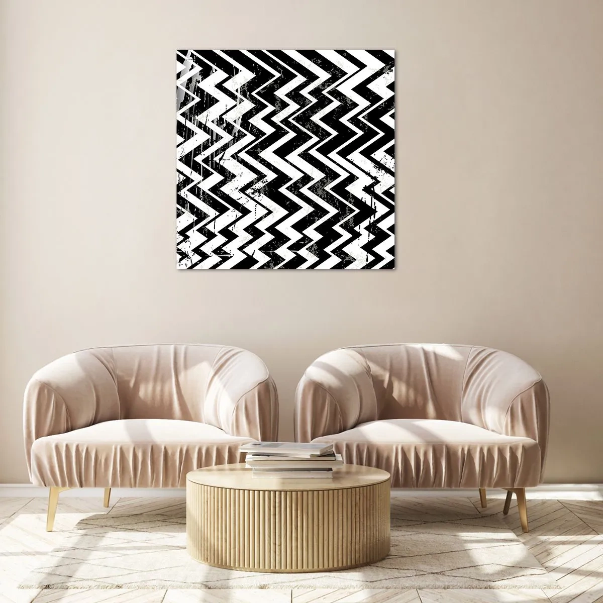 Glastavla - Bild på glas - Zick-vitt, zack-svart - 40x40 cm