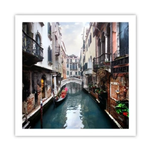 Affisch - Venedig-landskap med gondol och bro - 60x60 cm