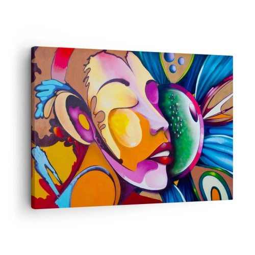 Canvastavla - Bild på duk - En färgglad abstraktion med ett ansiktsmotiv i en dynamisk komposition - 70x50cm - Känna på med färg - Modern väggdekoration för vardagsrum och sovrum ARTTOR