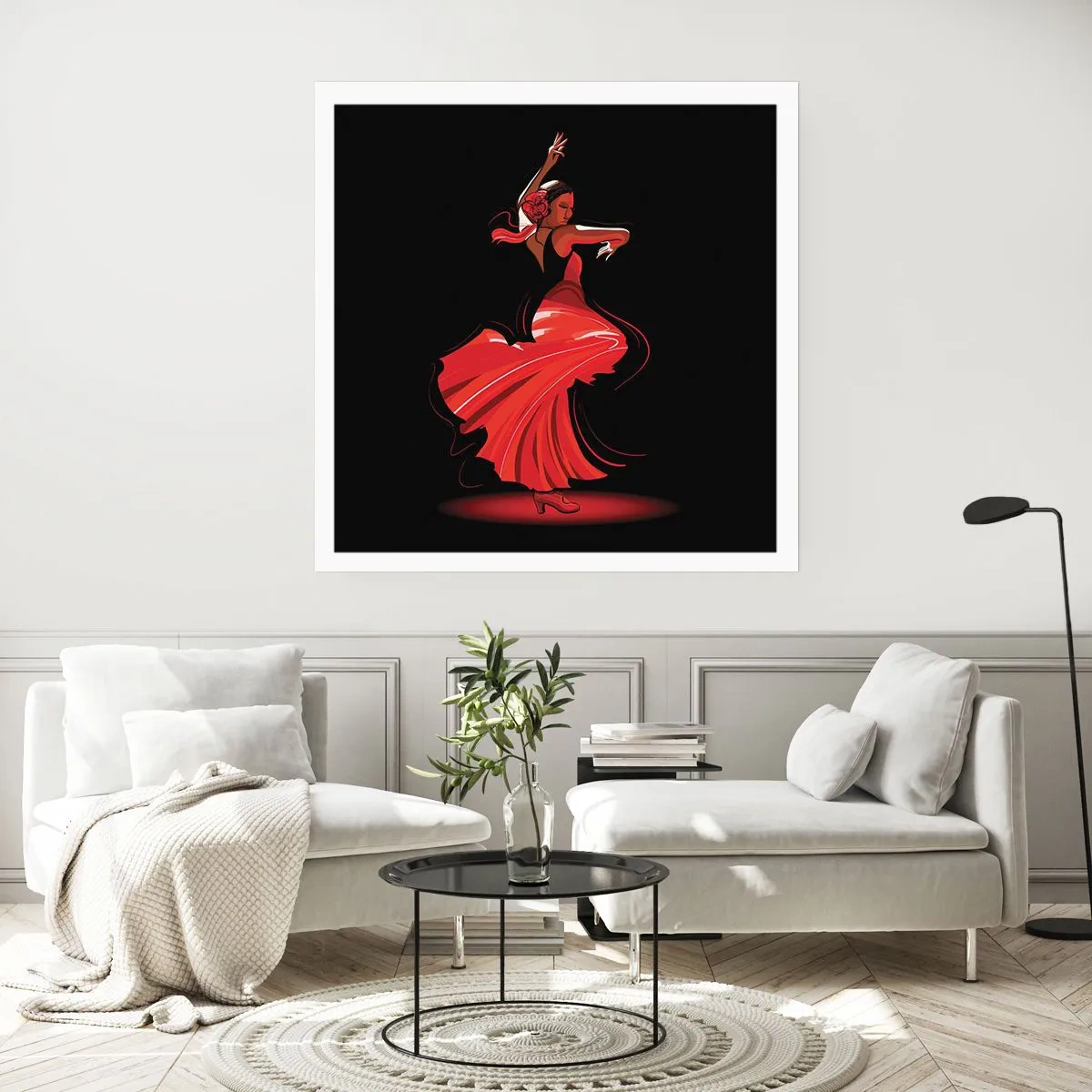 Affisch - Flamencos brinnande anda - 40x40 cm