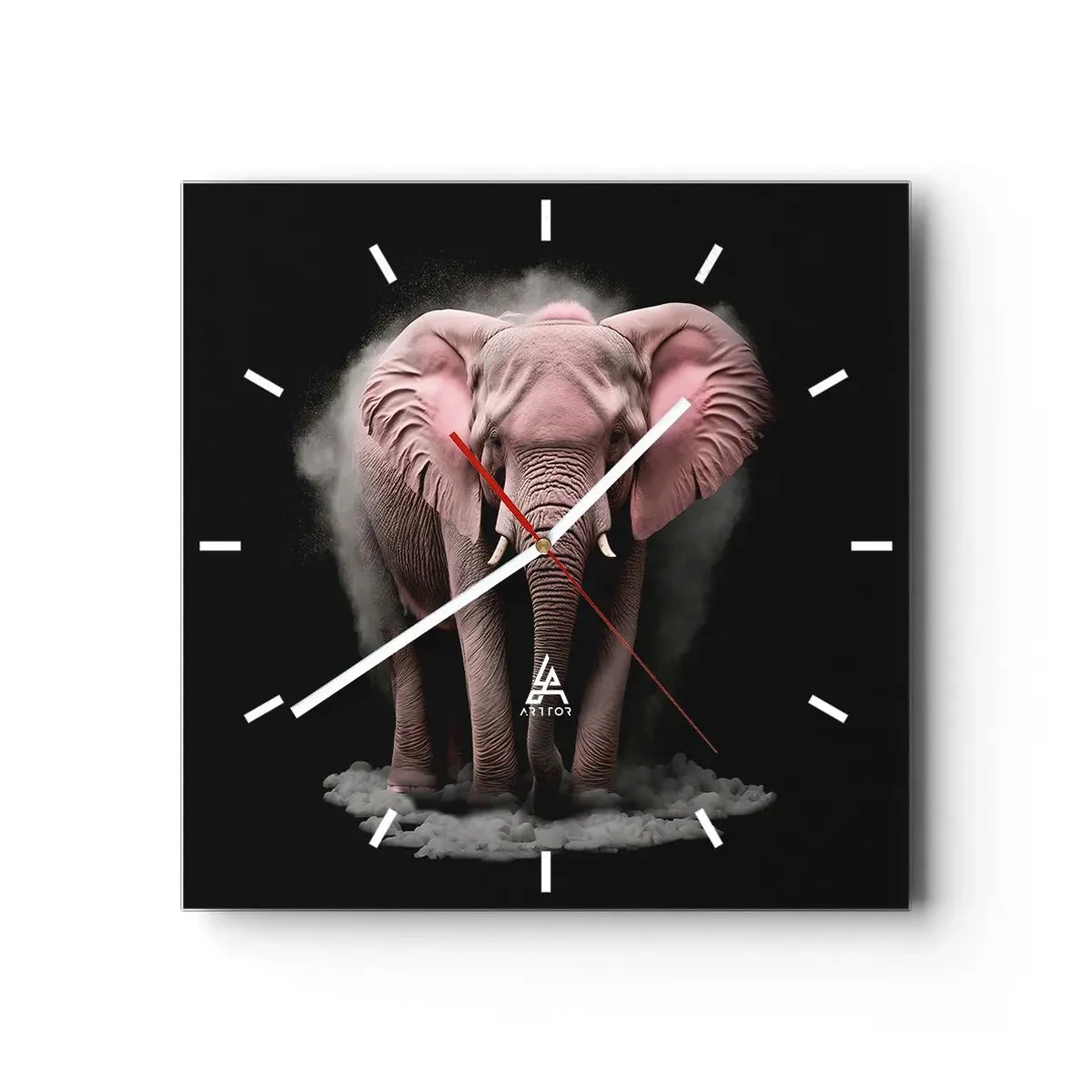 Väggklocka - Klocka på glas - Tänk inte på en rosa elefant! - 40x40 cm