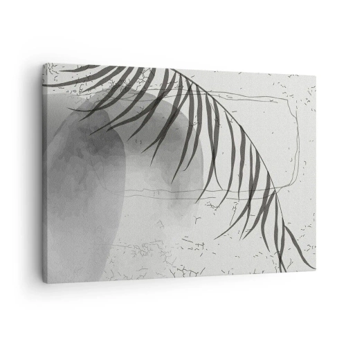 Canvastavla - Bild på duk - Ett fint palmbladsmotiv mot en ljus bakgrund i skandinavisk stil. - 70x50cm - Den subtila exotismen i naturen - Modern väggdekoration för vardagsrum och sovrum ARTTOR