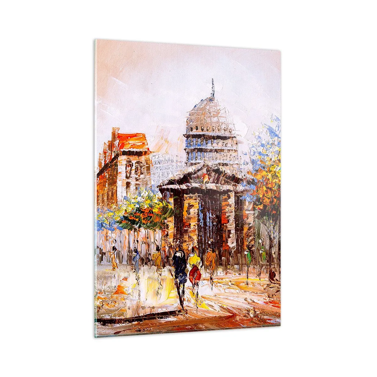 Glastavla - Bild på glas - Promenad i Paris - 50x70 cm