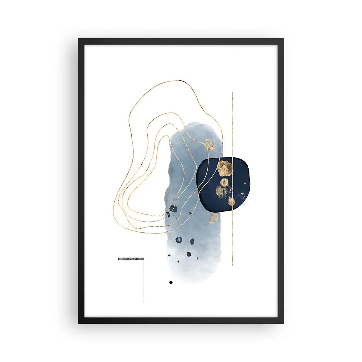 Affisch i svart ram - En modern abstrakt komposition i nyanser av blått och guld. - 50x70cm - Blå-guld fantasi - Modern väggdekoration för vardagsrum och sovrum ARTTOR