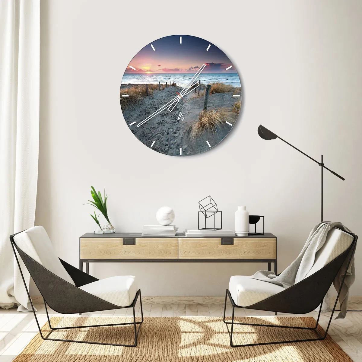 Väggklocka - Klocka på glas - Ingång till stranden vid solnedgången med havsutsikt - 30x30cm - Utspilld skenregnbåge... - Modern väggdekoration för vardagsrum, kök och sovrum ARTTOR
