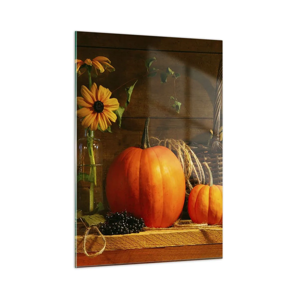 Glastavla - Bild på glas - Rustik komposition - höstens gåvor - 50x70 cm