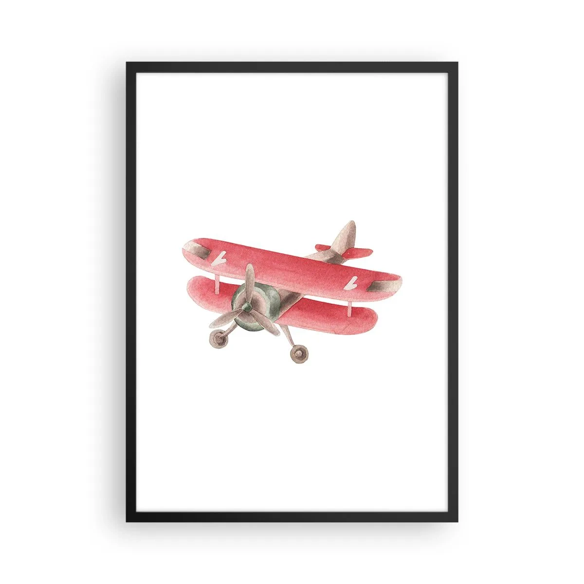 Affisch i svart ram - Ett charmigt rött retro biplan - 50x70cm - Redo att flyga högt - Modern väggdekoration för vardagsrum och sovrum ARTTOR