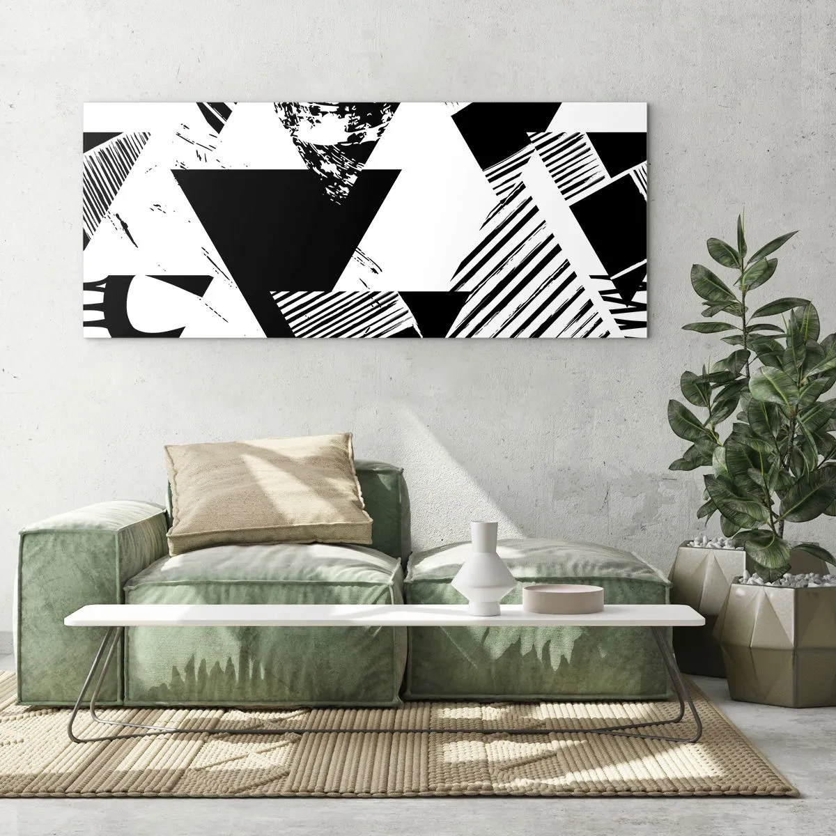 Glastavla - Bild på glas - Det regnar trianglar - 90x30 cm