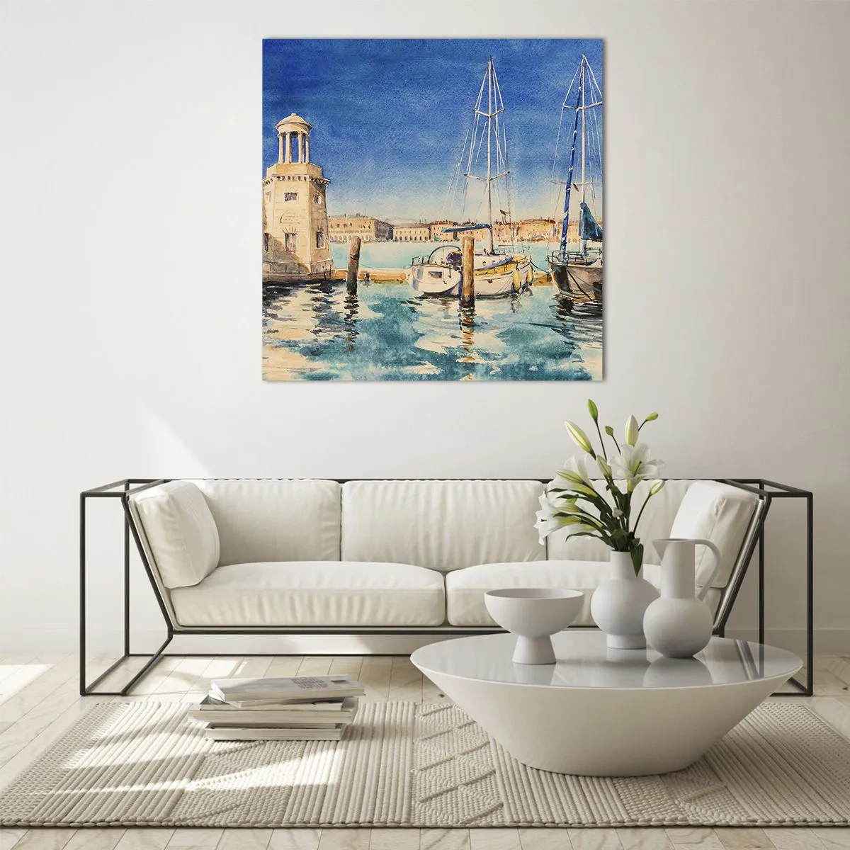 Glastavla - Bild på glas - Solig lagun - 50x50 cm