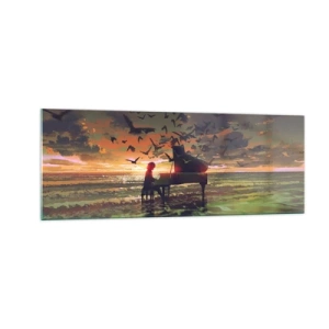 Glastavla - Bild på glas - Konsert för piano och vågor - 140x50 cm