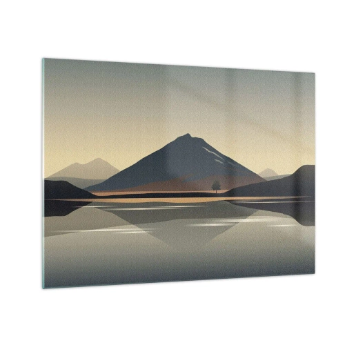 Glastavla - Bild på glas - Berg och sjö i varma toner med en reflekterande effekt - 70x50cm - Spegelbild - Modern väggdekoration för vardagsrum och sovrum ARTTOR
