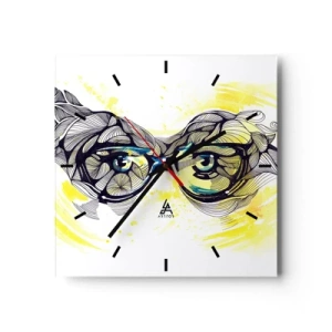 Väggklocka - Klocka på glas - Genom blåa glasögon - 30x30 cm