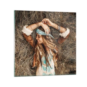 Glastavla - Bild på glas - På väg till kärlekens sommar - 50x50 cm