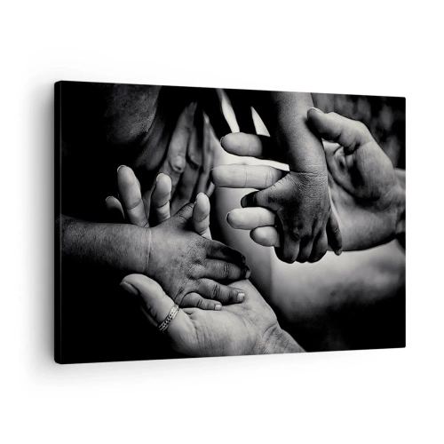 Canvastavla - Bild på duk - Svartvita händer från olika generationer - 70x50cm - Att vara människa - Modern väggdekoration för vardagsrum och sovrum ARTTOR