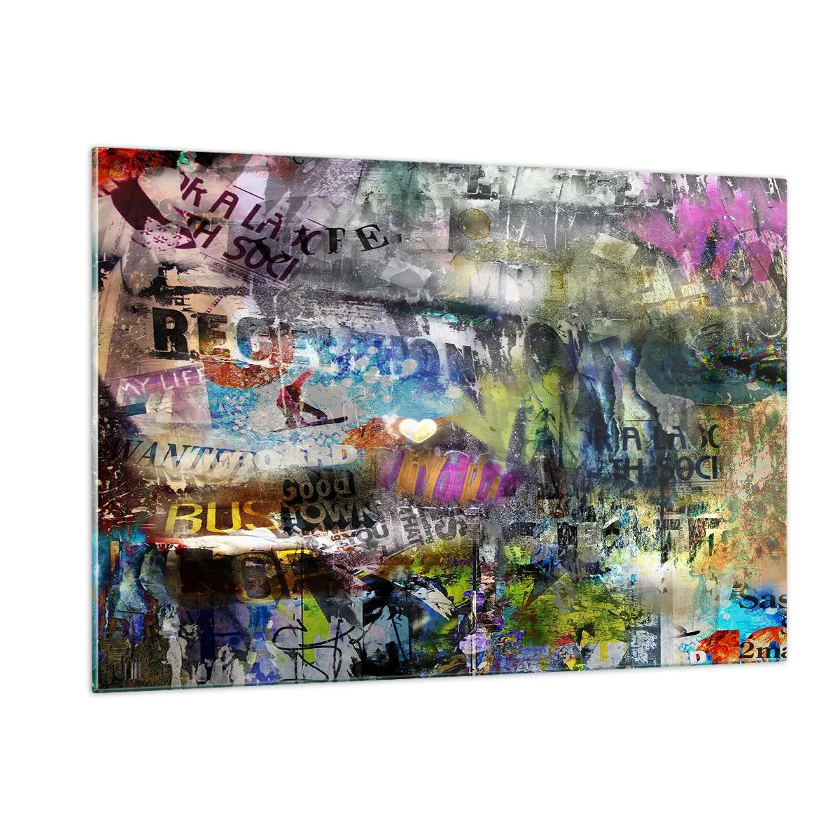 Glastavla - Bild på glas - Collage med minnen - 120x80 cm