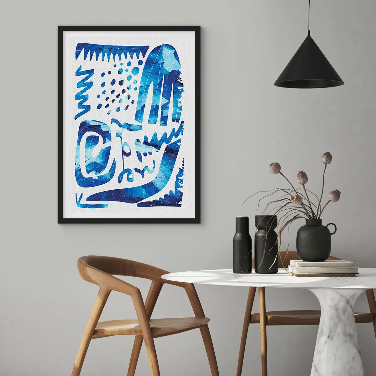 Affisch i svart ram - Modern abstraktion i nyanser av blått - 50x70cm - Tillbaka till rötterna - Modern väggdekoration för vardagsrum och sovrum ARTTOR