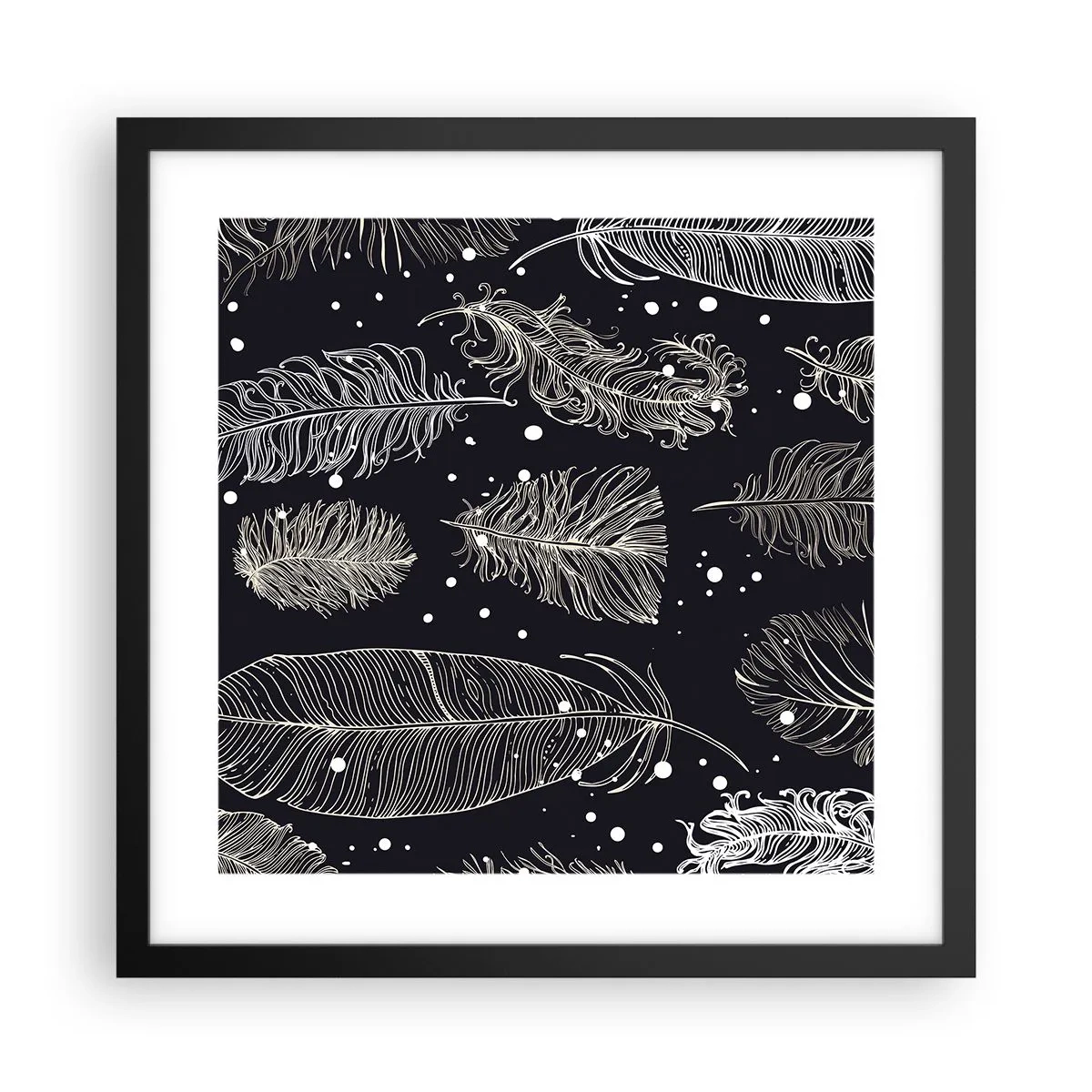 Affisch i svart ram - Fjäderspets - 40x40 cm