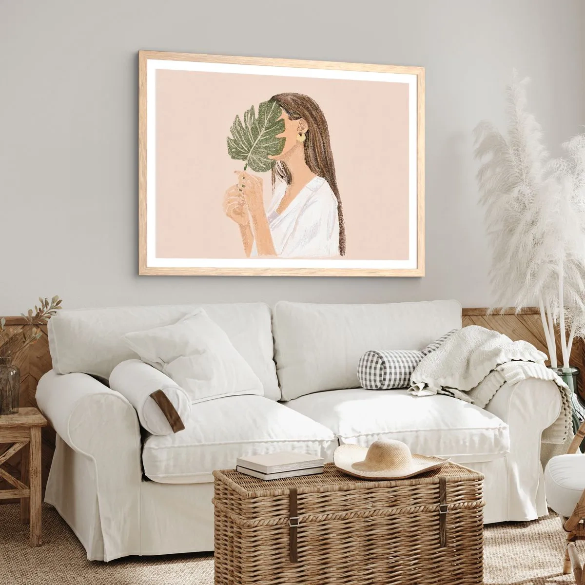Affisch i ram av ljusek - Mystiskt porträtt med solfjäder - 100x70 cm