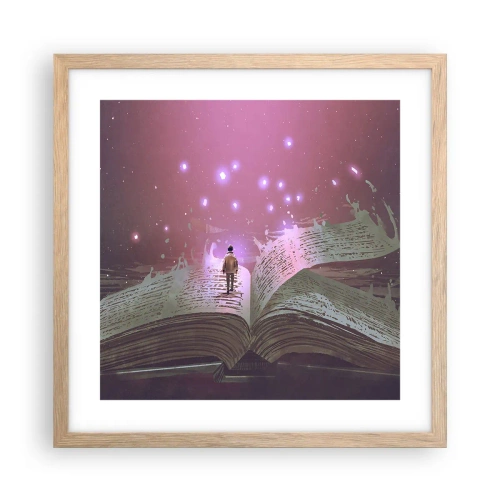 Affisch i ram av ljusek - Inbjudan till en annan värld - läs! - 40x40 cm