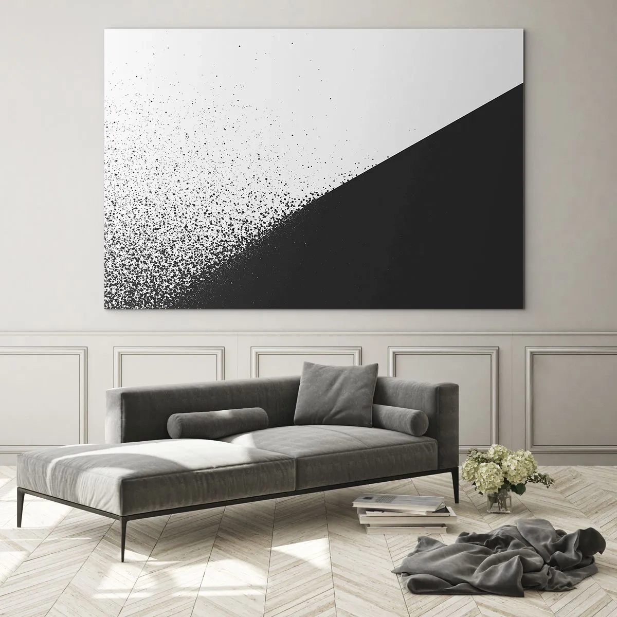 Glastavla - Bild på glas - En minimalistisk komposition i svartvitt med en sönderfallseffekt - 70x50cm - Snabbare, mer - Modern väggdekoration för vardagsrum och sovrum ARTTOR